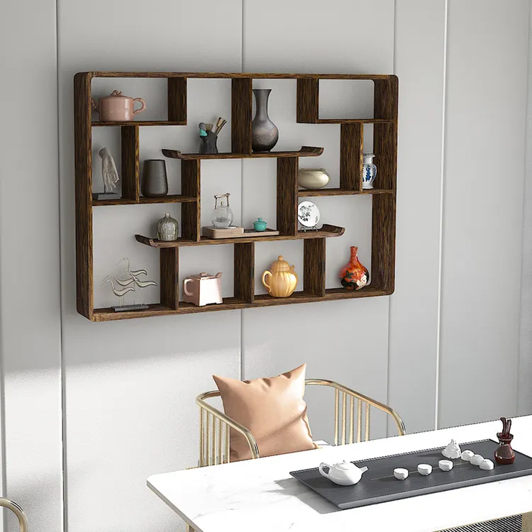 发货茶具架茶桌架置物架实木茶架多功能挂墙摆件品质墙上格子架