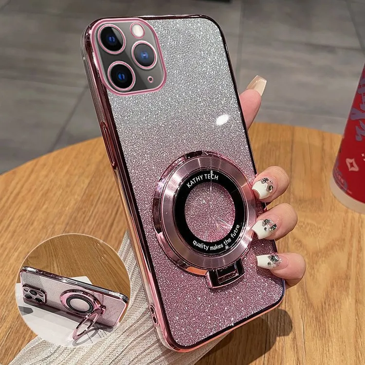 电镀闪粉磁吸苹果15手机透明保护壳iPhone14Promax超薄13全包12