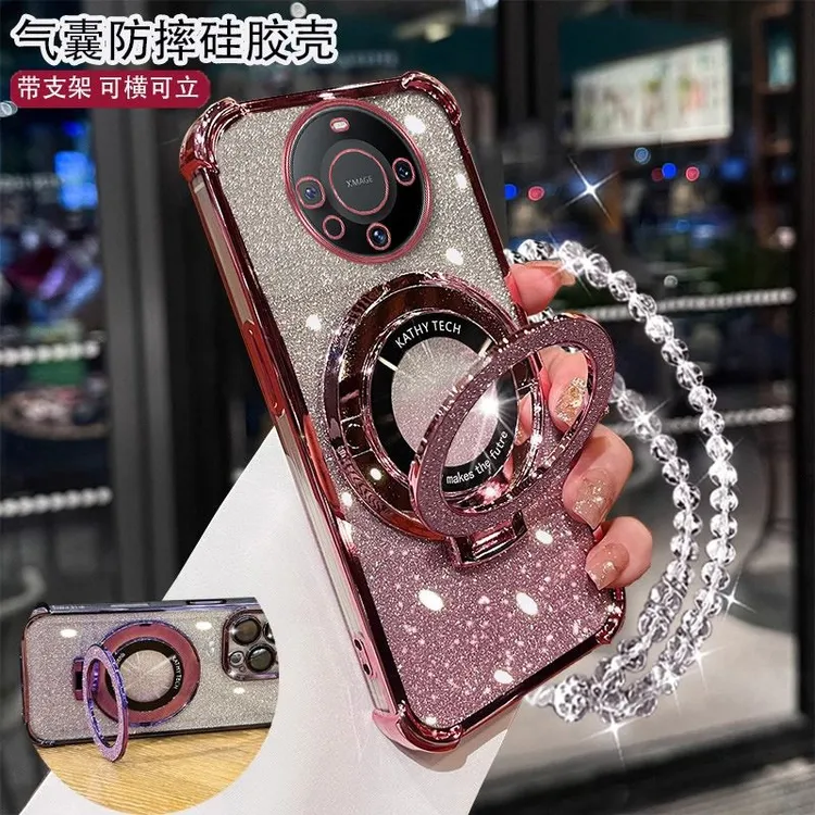 华为Mate60手机壳BRA-AL00带磁吸支架全包四角气囊防摔透明软壳女