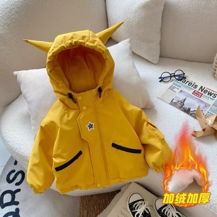 宝宝棉衣冬季韩版男童冬装加绒加厚棉袄上衣儿童卡通棉服男孩上衣