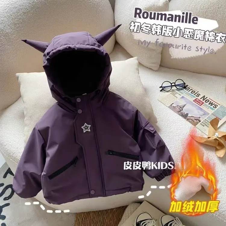 宝宝棉衣冬季韩版男童冬装加绒加厚棉袄上衣儿童卡通棉服男孩上衣