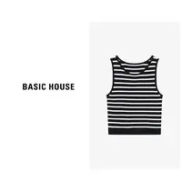Basic House/百家好夏秋新款时尚百搭显瘦条纹背心-B0624H5N132