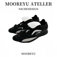 Mooreyu黑色夏季2024新款厚底百搭休闲运动鞋小众增高尖头德训鞋
