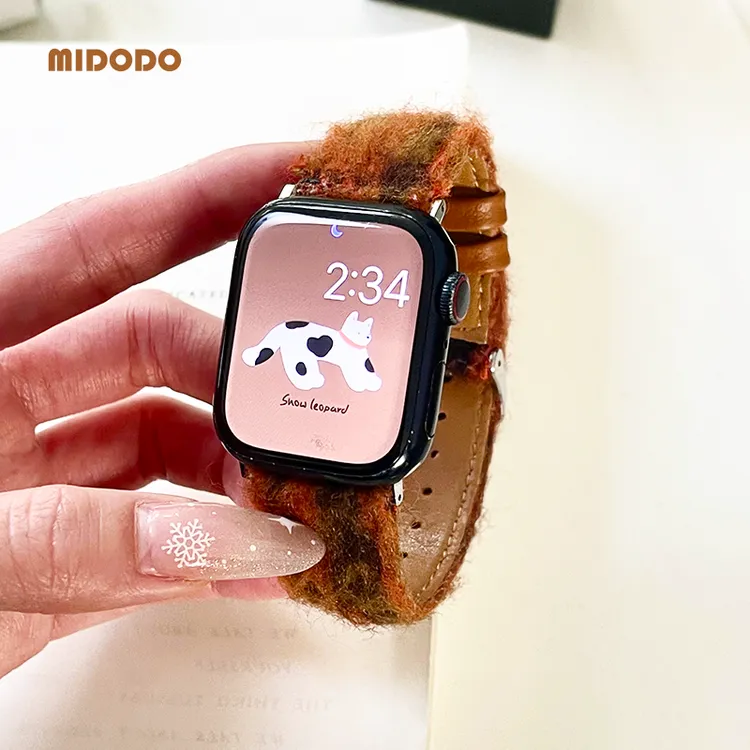 Midodo适用alppewatch马毛绒皮质表带皮时尚女生表带Ultra/SE