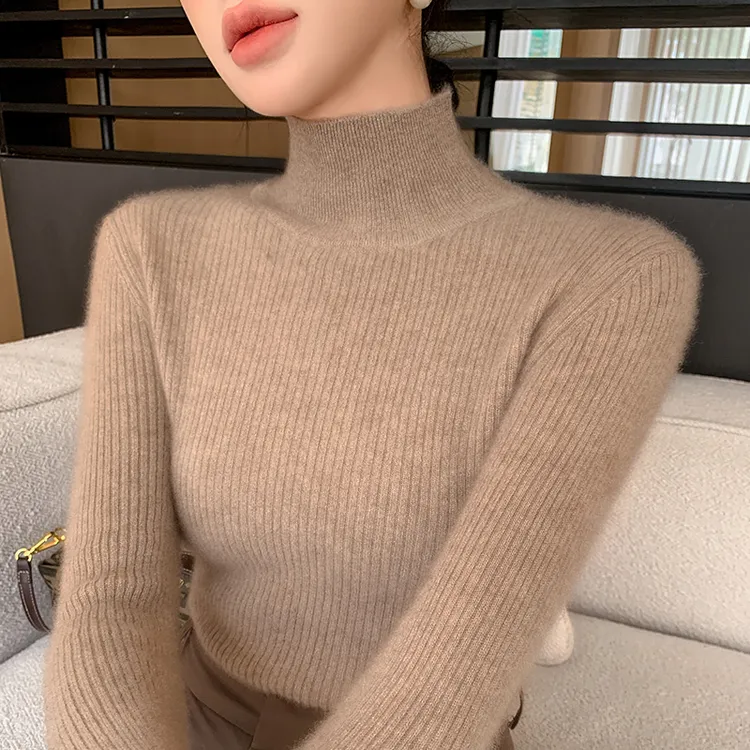 高级感针织衫女长袖修身显瘦打底衫秋冬新款高领毛衣女装2024爆款