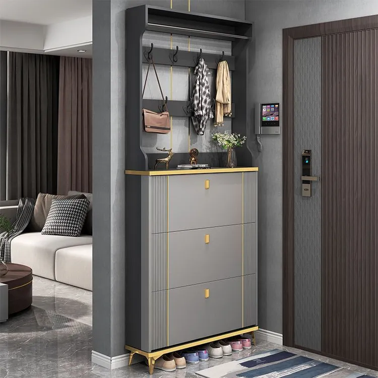 轻奢鞋柜门口进门靠墙挂衣架鞋柜一体多功能多层玄关柜家用收纳柜