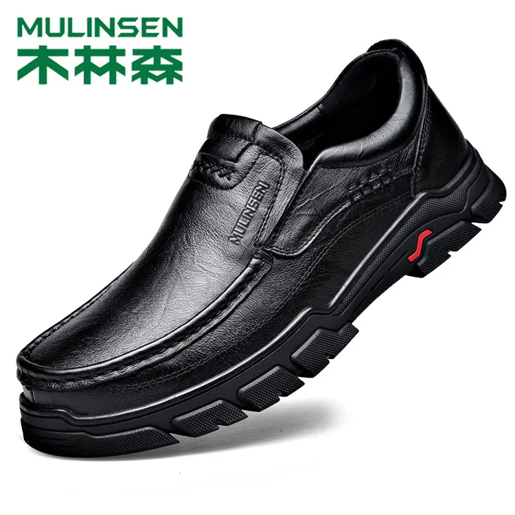 木林森2024新款头层牛皮一脚蹬商务休闲皮鞋耐磨防滑厚底鞋子男款