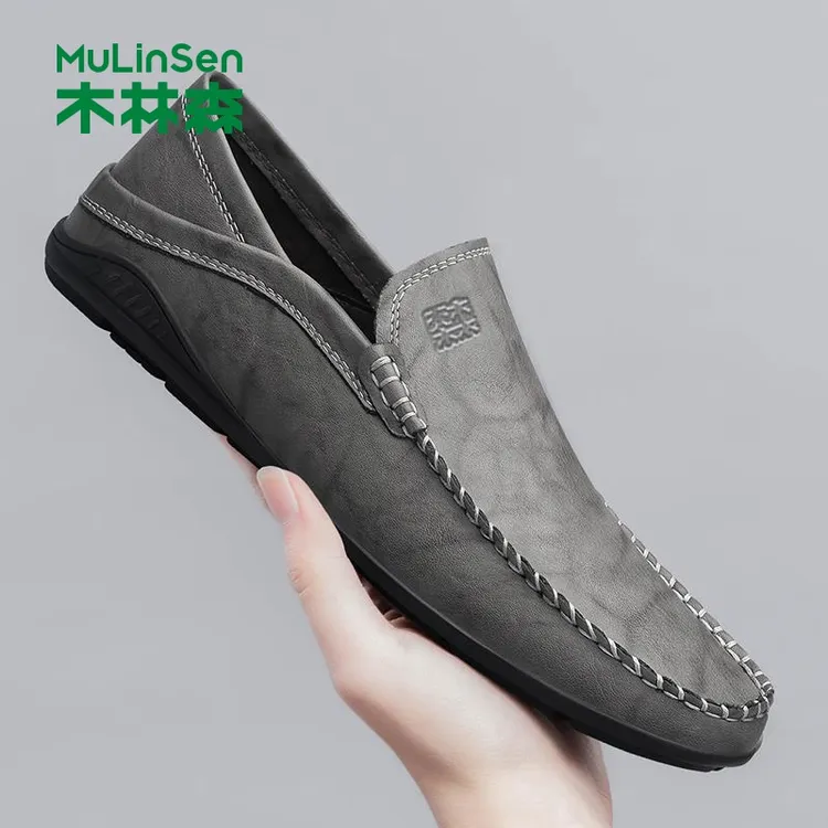 木林森男鞋春夏透气开车鞋软皮软底懒人豆豆鞋一脚蹬休闲男士皮鞋