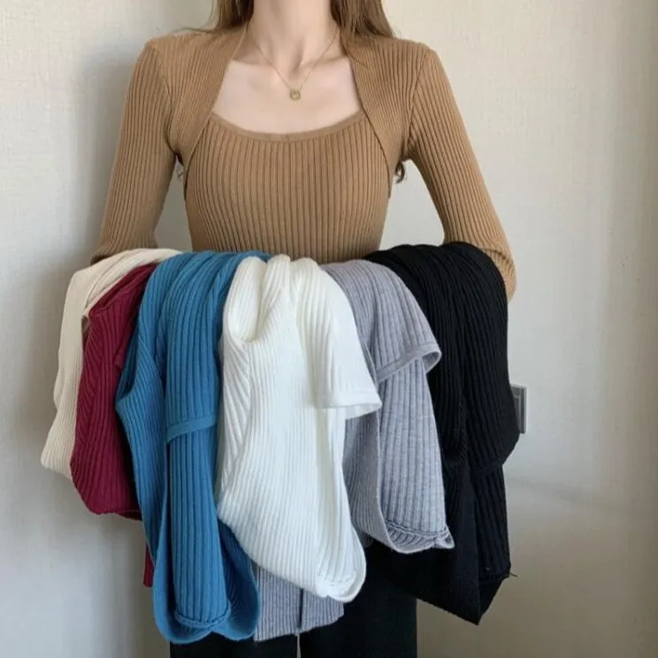 U领针织衫女性感打底衫洋气纯色百搭毛衣女2024秋冬新款韩版修身