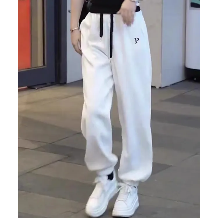白色小众松紧腰系带束脚裤女秋冬季新款运动裤高腰显瘦百搭休闲裤