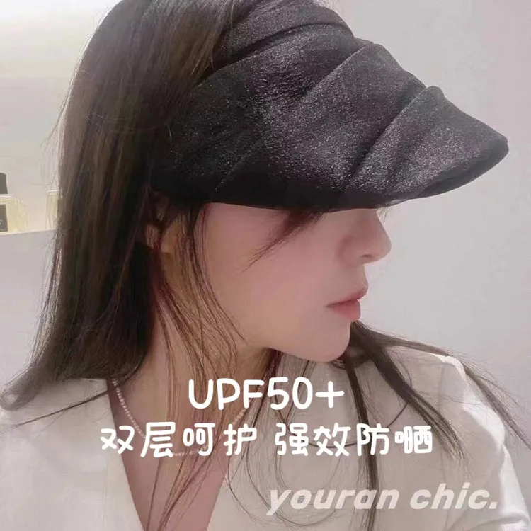 春夏新款百搭气质时尚发箍欧根纱双层空顶遮阳防晒帽夏季防紫外线