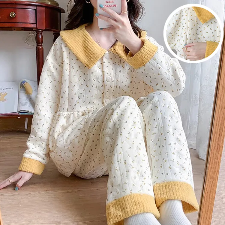 纯棉空气棉夹层月子服秋冬10月份怀孕期产后哺乳睡衣产妇喂奶套装