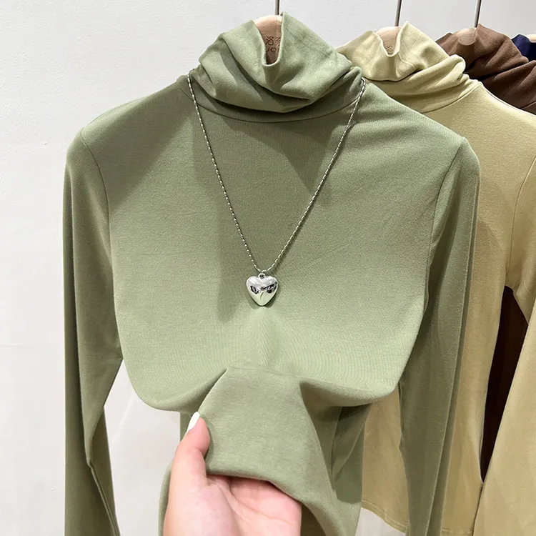 欧货堆堆领正肩长袖t恤女2025年新款爆款打底衫女内搭秋冬上衣潮