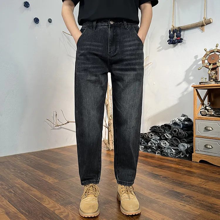 黑色高端牛仔裤男2025秋冬新款百搭宽松潮流简约男士休闲锥形裤子