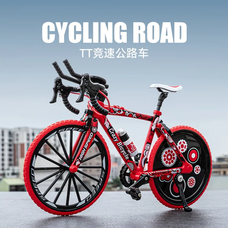 1:8弯头TT竞速自行车仿真模型公路车男女孩摆件收藏小礼品合金车