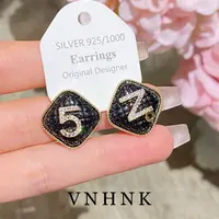 铜合金合成锆石耳饰 美可儿   B44   黑色小众百搭耳环