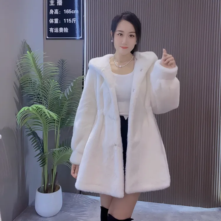 2025新款中长款连帽可收腰修身中长长款显瘦女装毛呢毛毛大衣外套