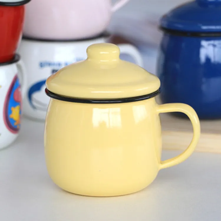 大肚子搪瓷杯中式加厚搪瓷杯办公室家用马克杯情侣杯带盖茶缸子