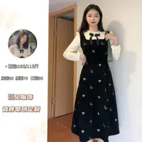 挪威森林 显瘦收腰法式复古连衣裙撞色拼接假两件设计感百搭冬款