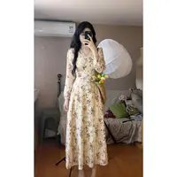 爱丽丝 气质复古初恋拼接秋季设计感女装连衣裙蕾丝碎花长袖