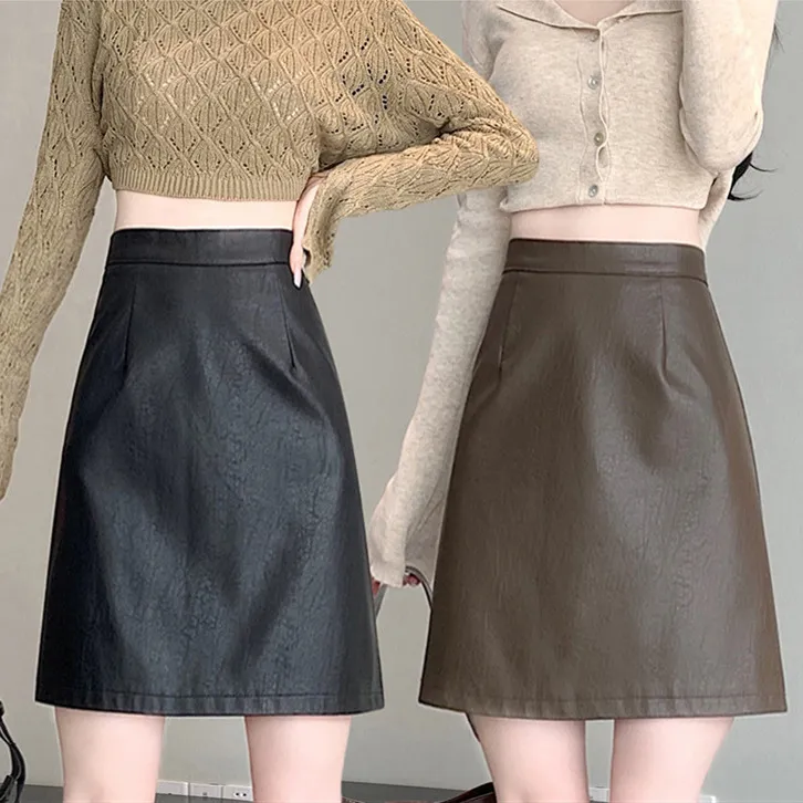 黑色小皮裙半身裙秋冬2024新款大码高腰显瘦PU皮哑光a字包臀中裙