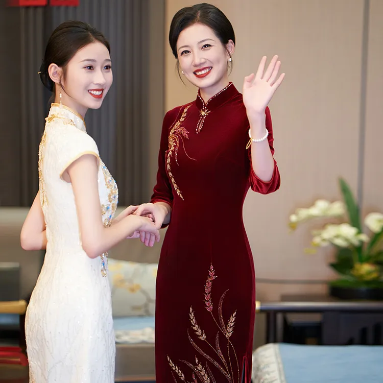 高贵喜冬季婚宴装礼服气质年轻女方妈妈婚礼旗袍喜服平时可穿春秋