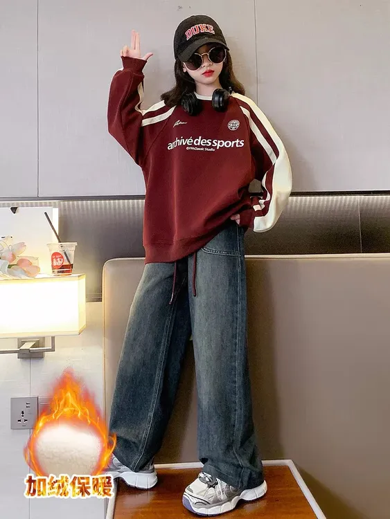 女童卫衣春秋款2025新款儿童中大童套头拼色冬款秋装卫衣打底衫