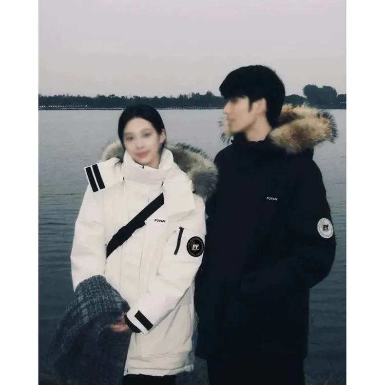 KSKM杏色工装羽绒服女2025冬季新款美式中长款连帽情侣加厚派克服