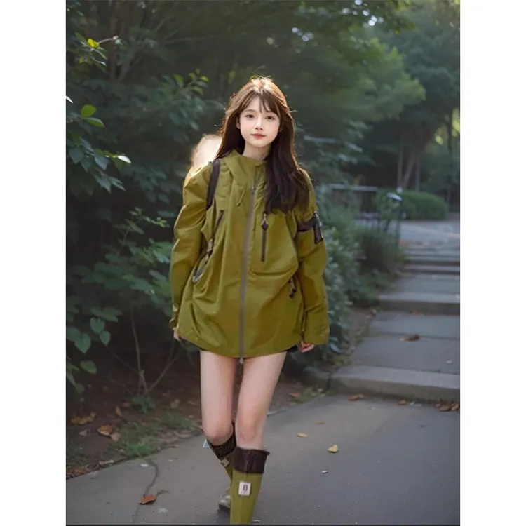 KSKM绿色户外冲锋衣女2025春秋新款美式三合一美式徒步登山服外套