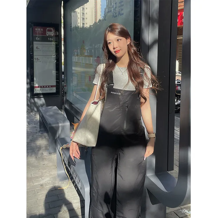 KSKM卡盛藏蓝色工装背带裤女2025新款复古小个子显瘦情侣直筒裤子