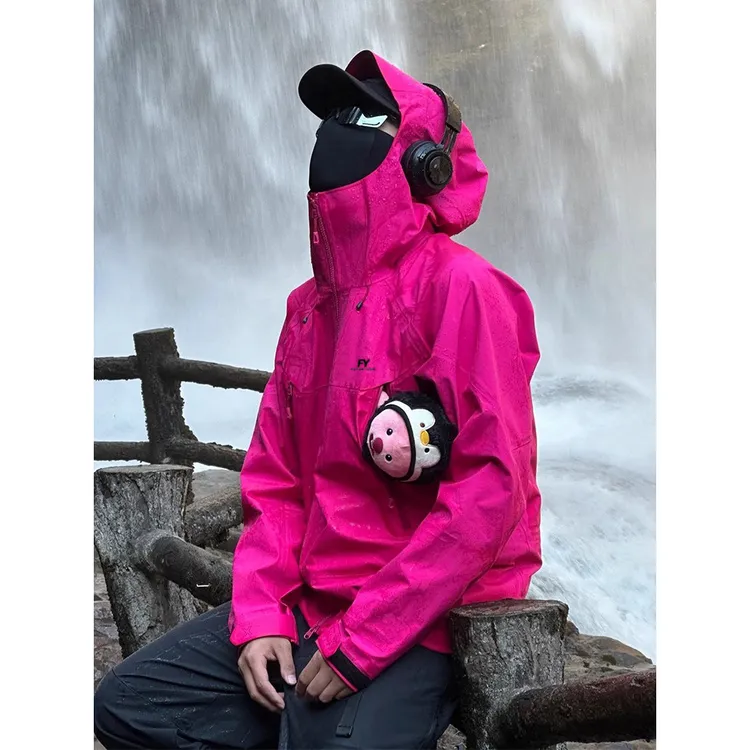 KSKM玫红色冲锋衣男女2025春秋季新款防风防水高级感休闲夹克外套