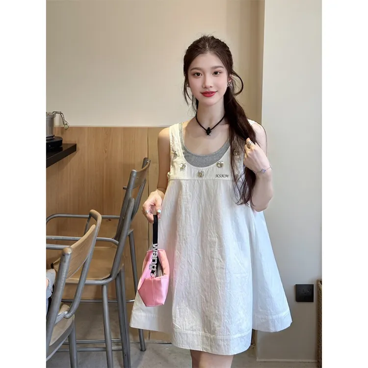 KSKM卡盛白色背心连衣裙女款夏季爆款小个子无袖娃娃裙丁达尔穿搭