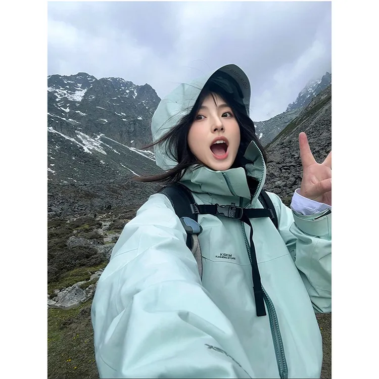 KSKM薄荷绿冲锋衣女2025春秋季美式三合一防风防水高颜值登山服男