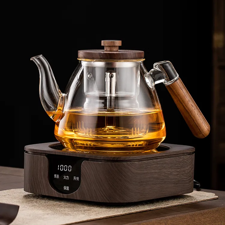 玻璃煮茶壶耐高温加厚蒸煮胡桃木大容量煮茶器喷淋式电陶炉套装
