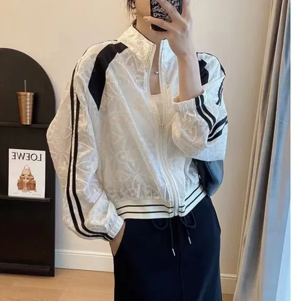 春秋短款高定设计师款欧根纱刺绣外套时尚衣薄款显瘦洋气街头上衣