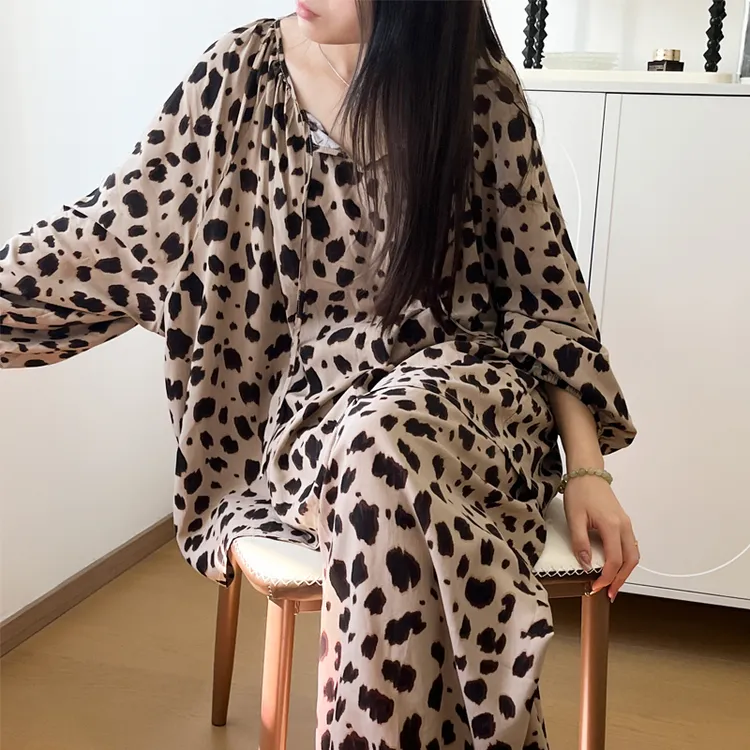 《春季上新》慵懒风高品质豹纹棉绸睡衣套头睡衣女士套装宽松睡衣