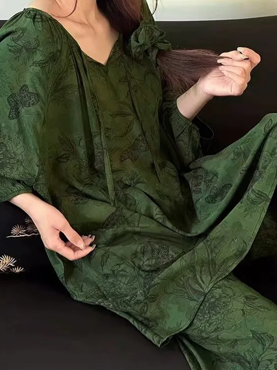 2025（带口袋版）棉绸套头睡衣女套装睡衣慵懒风空调服国风版家居服