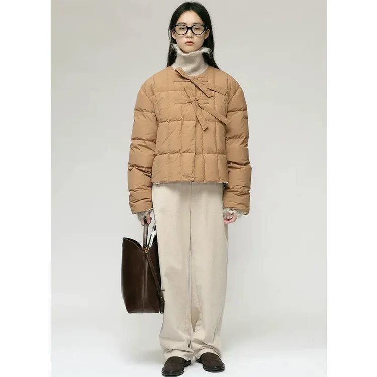 YOEYYOU结饰圆领24冬新品设计师双袢带系结休闲外套