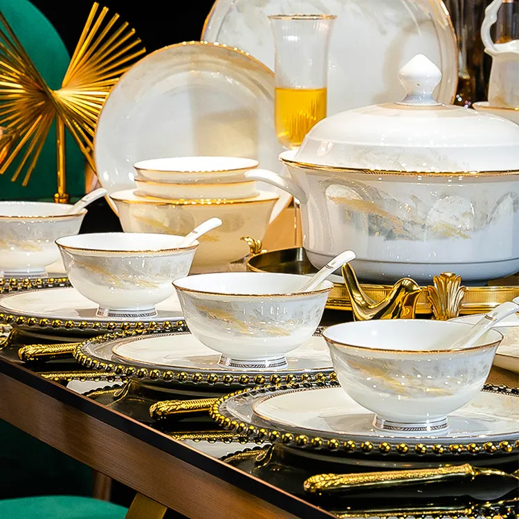 景德镇正品轻奢碗盘餐具全套2025新款高档碗盘一套家庭用乔迁送礼