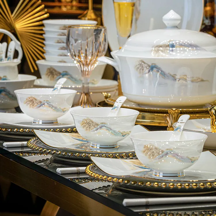 景德镇正品中式餐具套装高级感家用2025新款碗盘子碗组合乔迁礼物