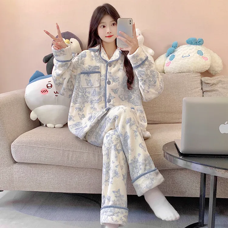 珊瑚绒开衫睡衣女秋冬季宽松2025年新款爆款长袖法兰绒家居服套装