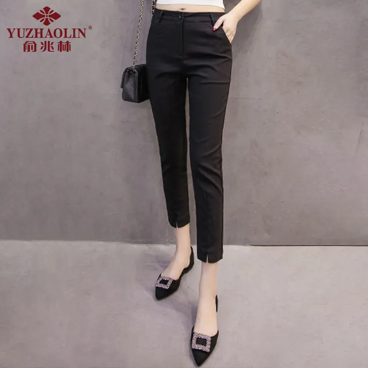 2026春季大码弹力西装裤女2025新款休闲裤夏季开叉直筒烟管裤西裤