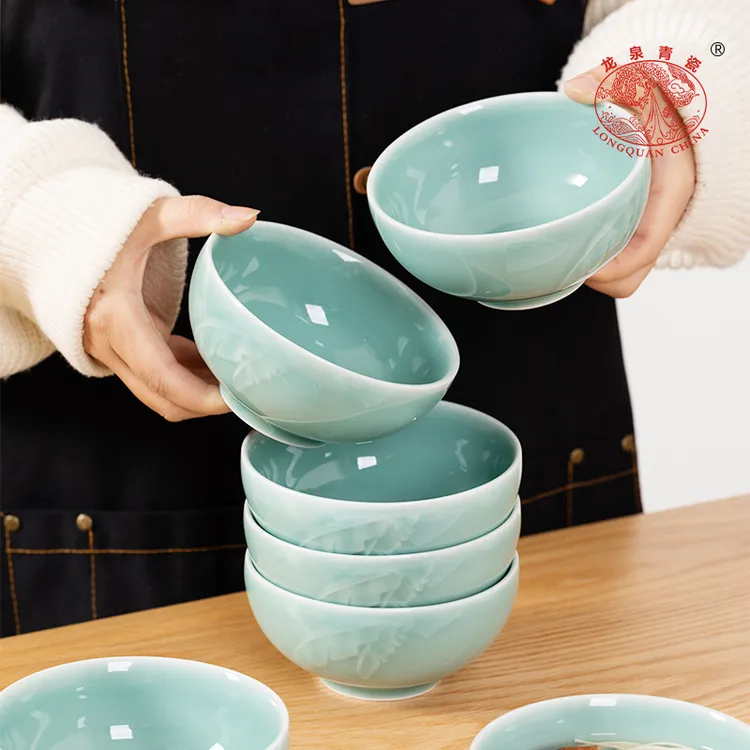 龙泉青瓷4.5寸米饭碗家用早餐吃饭粥碗 陶瓷碗高颜值餐具中式