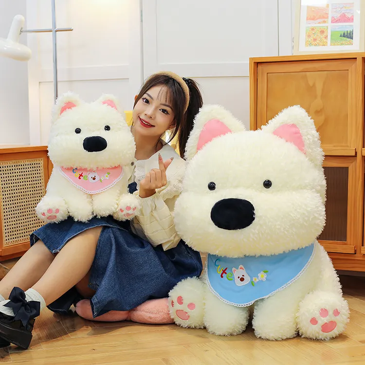 围巾西高地小狗玩偶可爱狗狗公仔毛绒玩具睡觉抱枕生日礼物送女生