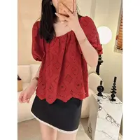 【吉满】欧版方领刺绣水溶蕾丝宽松娃娃衬衣JM2219