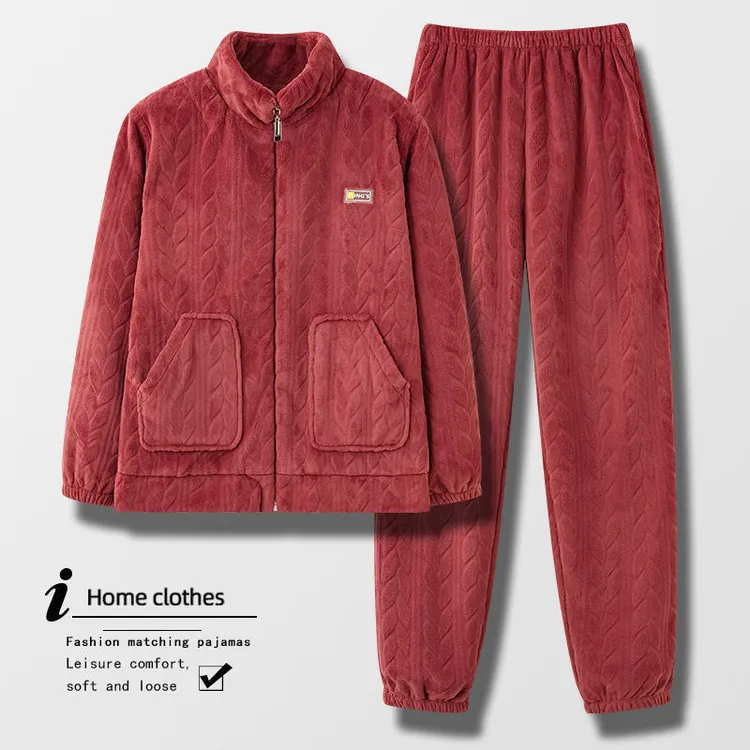 睡衣女秋冬季珊瑚绒加厚加绒2023年新款拉链法兰绒冬天家居服套装