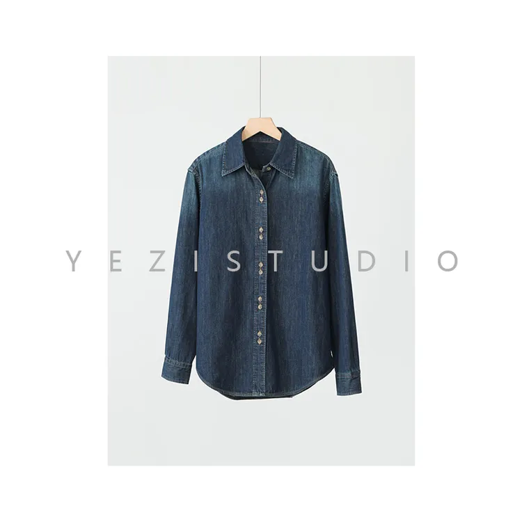 “叠穿法宝“美式复古渐变手工水牛仔衬衫23416201