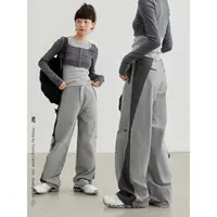 Crying center/哭喊中心中性灰利落拼接低腰抽绳风衣速干工装裤