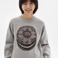 Crying center/哭喊中心浅灰色奥利奥童趣休闲保暖圆领毛衣