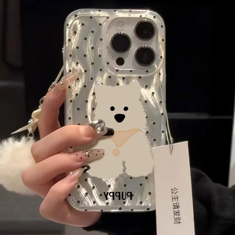 波点小白狗适用iphone15苹果14手机壳13promax华为vivo小米oppo女